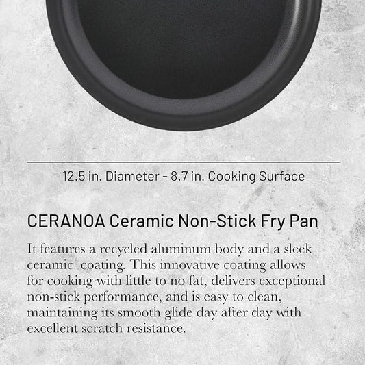 de Buyer CERANOA Ceramic Non-Stick Fry Pan - 12.5” Diameter, 8.7” Cooking Surface - Lyonnaise Design with French-Style Handle - Compatible with All Stovetops - Made in Europe