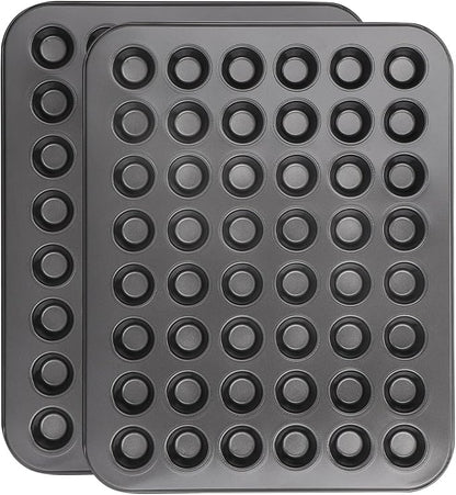 Beasea Nonstick Mini Muffin Pan 48 Cups, 2 Pack 48 Mini Small Tiny Cup Non Stick Muffin Baking Pan Tin Tray Carbon Steel Bakeware Individual Cupcake Baking Pan - Black