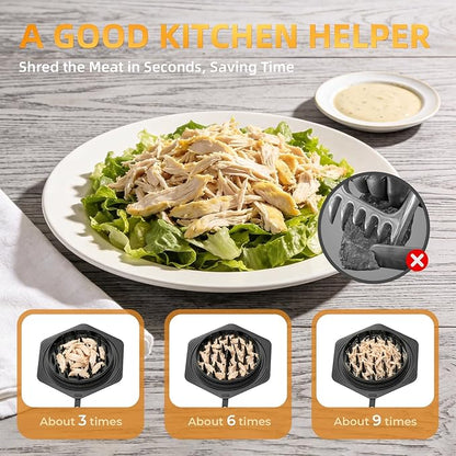 Cleangor Chicken Shredder Tool Twist Large, BPA Free Meat Shredder with Ergonomic Handle, Non-Slip Food Shredder Tool for Pork, Beef, Set of Chicken Breast Shredder with Brush & Fork (1, Orange)