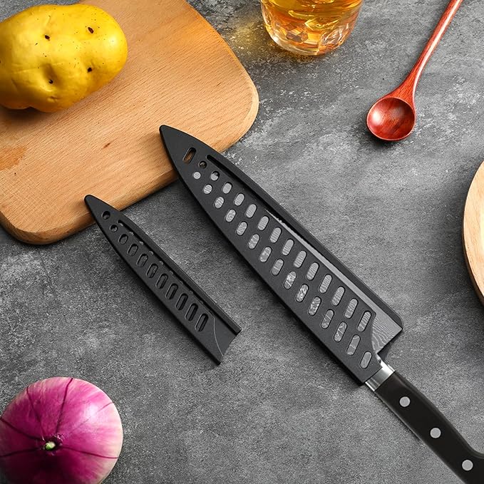 8 Pcs Universal Knife Guards Set, Plastic Safety Knife Covers Black Knives Sheath Blade Protector Kitchen Knives Sheath for Paring Utility Bread Chef Knifes
