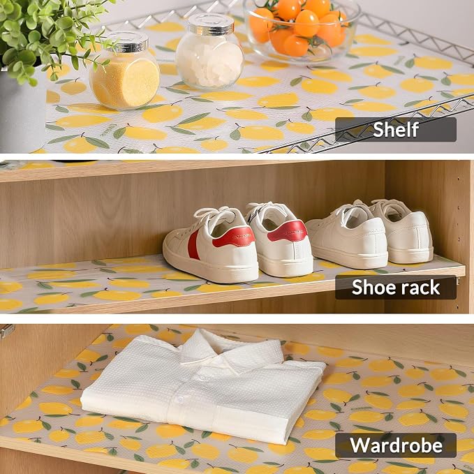 Cooyes Shelf Liner, Non-Adhesive Cabinet Liners for Kitchen Drawers, Shelves, Refrigerator, Pantry Storage, Bathroom Closet, Fridge, Durable Waterproof EVA Mats(23.6" W x 236" L, Yellow Lemon)