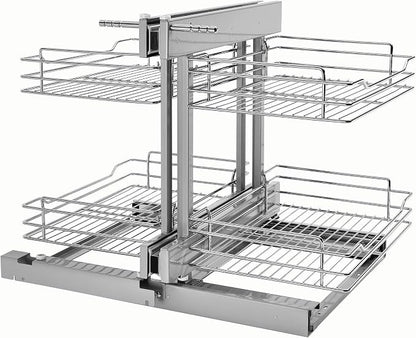 Rev-A-Shelf Chrome Two-Tier Wire Bottom Pullout Organizer for Blind Corner Base Kitchen Cabinets, Adjustable 4-Basket Storage System, Min Opening Width of 15", 5PSP-15-CR