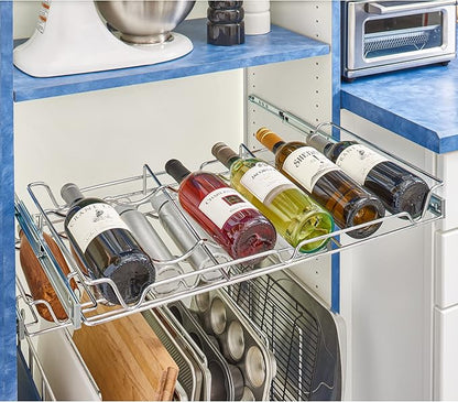 Rev-A-Shelf Chrome 30" Deluxe Wire Pullout Wine Bottle Rack for 14" Deep Pantry