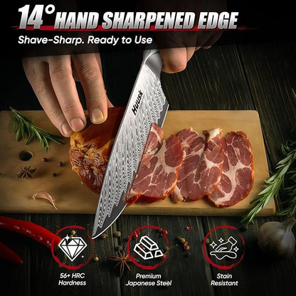 Huusk Japanese Chef Knife, 8" Stainless Kitchen Knife with Ergonomic Resin Handle & Sheath, Sharp Kitchen Knives Full Tang, Japanese High Carbon Steel Cooking Knifes, Fathers' Day Gift Idea for Dad