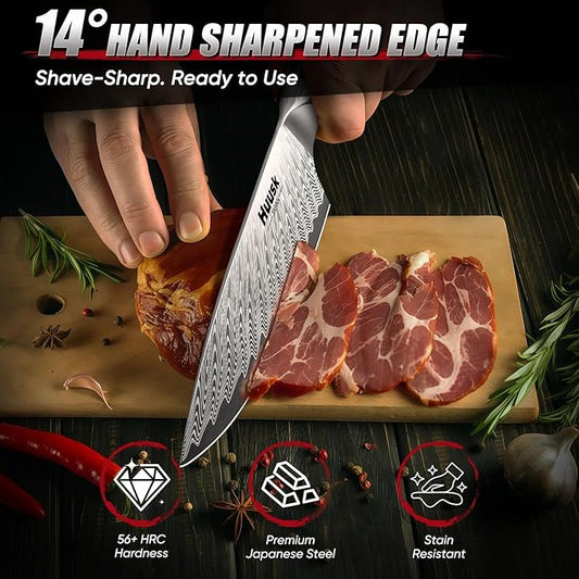 Huusk Japanese Chef Knife, 8" Stainless Kitchen Knife with Ergonomic Resin Handle & Sheath, Sharp Kitchen Knives Full Tang, Japanese High Carbon Steel Cooking Knifes, Fathers' Day Gift Idea for Dad