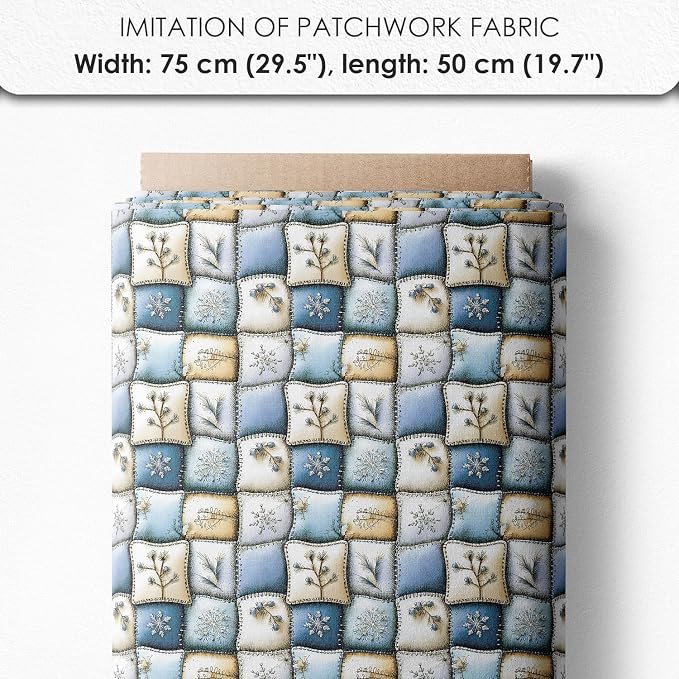 Winter Animals Patchwork Quilting Fabric Panel – 6× (10×10 inch) Blocks + Bonus Patchwork Sheet 29.5×19.6 inch, 100% Cotton 140 GSM, Cozy Blue & Cream Woodland Theme