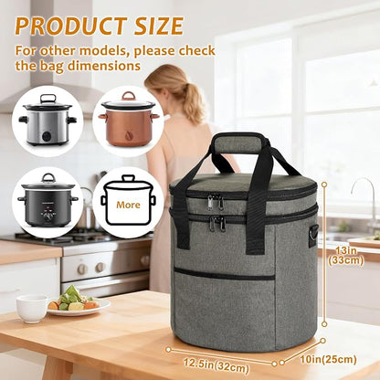 LUXJA Oval Insulated Slow Cooker Carrying Bag Compatible with 3 Quart Crock-Pot, Double Layer Carrier Bag with Lid Straps for 3 Quart Slow Cooker (Bag Only), Gray