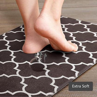 KMAT Kitchen Mat [2 PCS] Cushioned Anti-Fatigue Floor Mat, Waterproof Kitchen Mats and Rugs Heavy Duty PVC Ergonomic Comfort Standing Foam Mat for Kitchen, Floor Home, Office,Laundry,Chocolate
