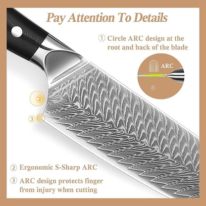 Damascus Chef Knife 8 inch, 67-Layer High Carbon Steel Kitchen Knife Ultra Sharp Japanese Chef Knives, Professional Kitchen Chef's Knife, with G10 Ergonomic Handle/Gift Box