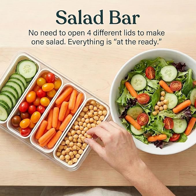[Dishwasher Safe] Salad Bar Containers for Fridge, Veggie Containers for Refrigerator, Salad Prep Containers for Fridge, Veggie Tray with Lid, Storage & Organizer for Fruit, Berry, Produce Keeper