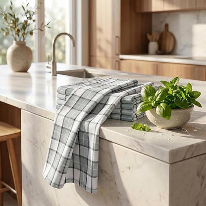 Urban Villa Kitchen Towels Set of 6 Majestic Checks Kitchen Towels 20X30 Inches 100% Cotton Highly Absorbent Kitchen Towels Premium Quality Ultra Soft Mitered Corners KitchenTowels