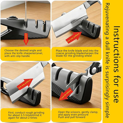 Knife Sharpener, 5 Adjustable Angle, 3 in 1 Professional Chef's Kitchen Knife Accessories, Kitchen Blade & Scissors Sharpening Tool, Versatile Manual Knife Sharpener, Easy to Use, for Kitchen Knife