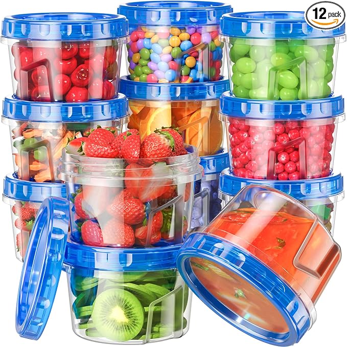 BiuLeon 12 Pack-17oz Freezer Storage Containers, Plastic Food Storage Containers with Twist Top Lids, BPA Free and Reusable Soup Containers with Lid, Microwave and Dishwasher Safe