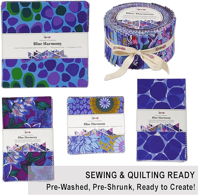 Soimoi 40 Pcs 10 x 10 inches Quilting Fabric Bundles Precut, DIY Cotton Fabric Squares, Printed Layer Cakes Patchwork Materials for Crafts Cloths Decor,Charm Squares for Quilts,Sewing - Blue Harmony