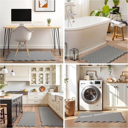 Arenarug Upgrade Scalloped Embossed Kitchen Mats for Floor 2PCS Cushioned Anti Fatigue Waterproof Foam Kitchen Rugs Non Slip Washable Comfort Standing Mat for Sink Laundry, 17.3"x30"+17.3"x59", Grey