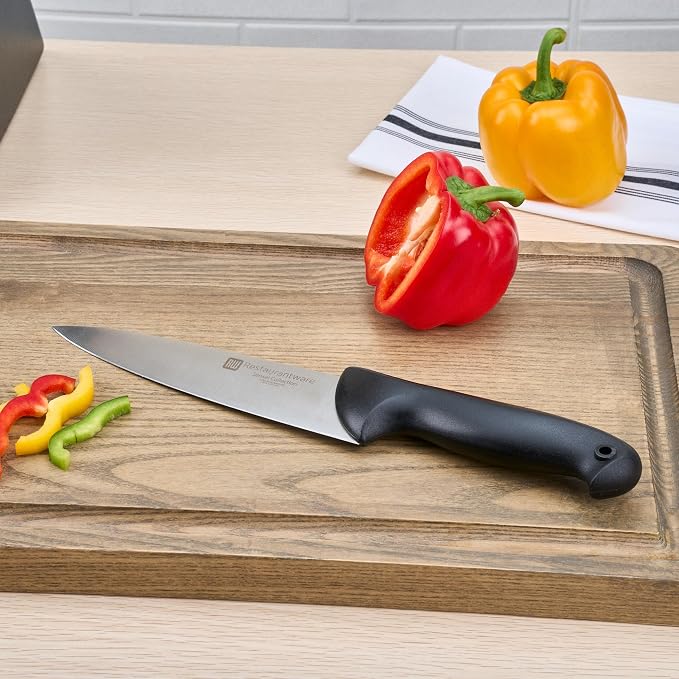 Restaurantware Sensei 8 Inch Chef Knife 1 With Colored Coded Pins Kitchen Knife - High-Carbon Stain-Resistant Black German Steel Meat Knife Ergonomic Handle