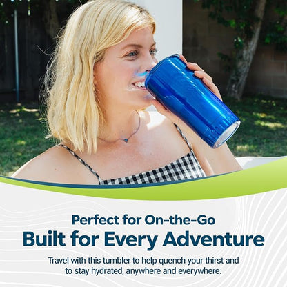 Silver Buffalo Double Walled Vacuum Insulated Stainless Steel Tumbler With Easy Sip Lid Keeps Hot and Cold, Travel Coffee Mug Clear Lid, 20 Ounces, Blue