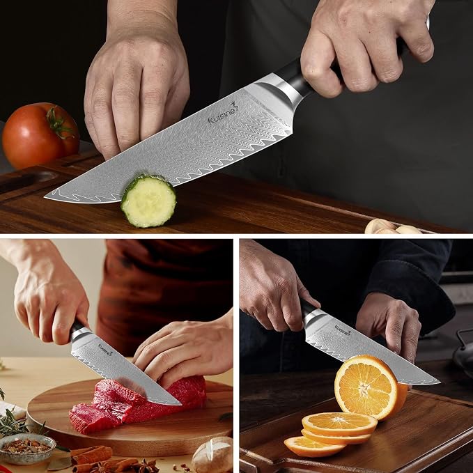 KUISINE Damascus Chef Knife, 8 Inch High Carbon Stainless Steel Ultra Sharp Kitchen Knife with Non-slip Ergonomic Handle, Gift Box for Holiday