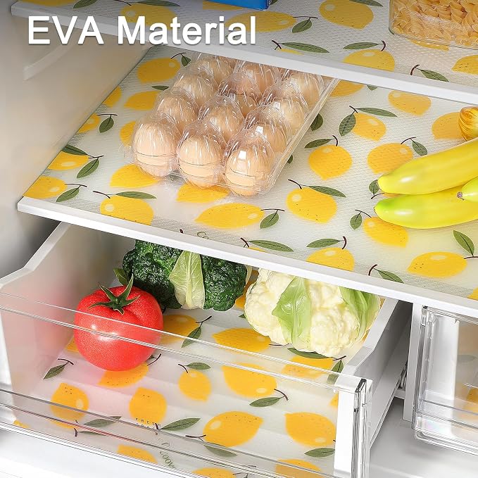 Cooyes Shelf Liner, Non-Adhesive Cabinet Liners for Kitchen Drawers, Shelves, Refrigerator, Pantry Storage, Bathroom Closet, Fridge, Durable Waterproof EVA Mats(17.5" W x 120" L, Yellow Lemon)