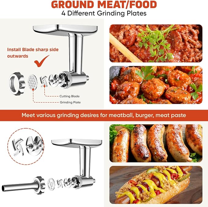 GVODE Stainless Steel Meat Grinder for KitchenAid Mixer, Meat Grinders, Sausage Stuffer, Burger Press, For Kitchen Aid Meat Grinder Attachment for KitchenAid Stand Mixer, Dishwasher Safe