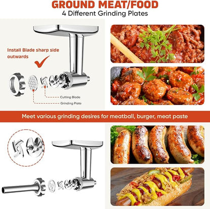 GVODE Stainless Steel Meat Grinder for KitchenAid Mixer, Meat Grinders, Sausage Stuffer, Burger Press, For Kitchen Aid Meat Grinder Attachment for KitchenAid Stand Mixer, Dishwasher Safe
