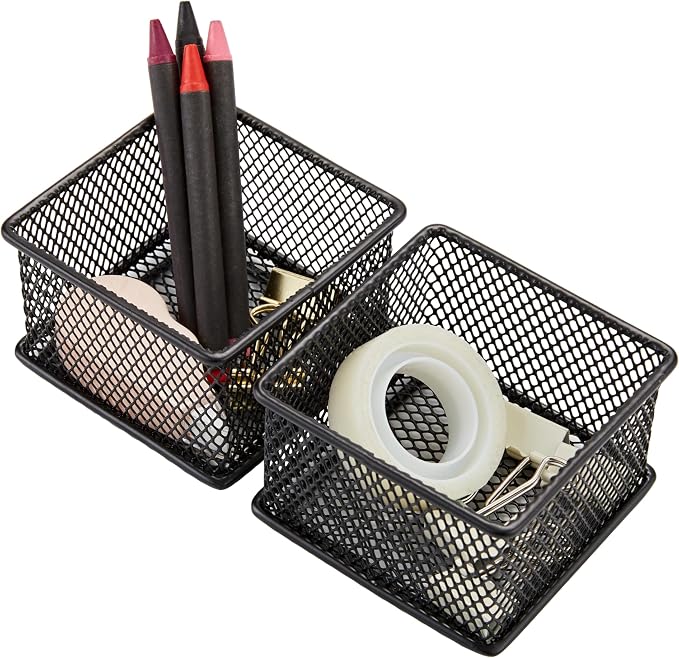 Annova Mesh Stackable Drawer Cabinet and Shelf Organizer Bins Storage Basket School Office Supply Holder Tray- Set of 2 (Black, 3x3x2 Inch)