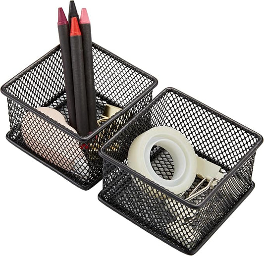 Annova Mesh Stackable Drawer Cabinet and Shelf Organizer Bins Storage Basket School Office Supply Holder Tray- Set of 2 (Black, 3x3x2 Inch)