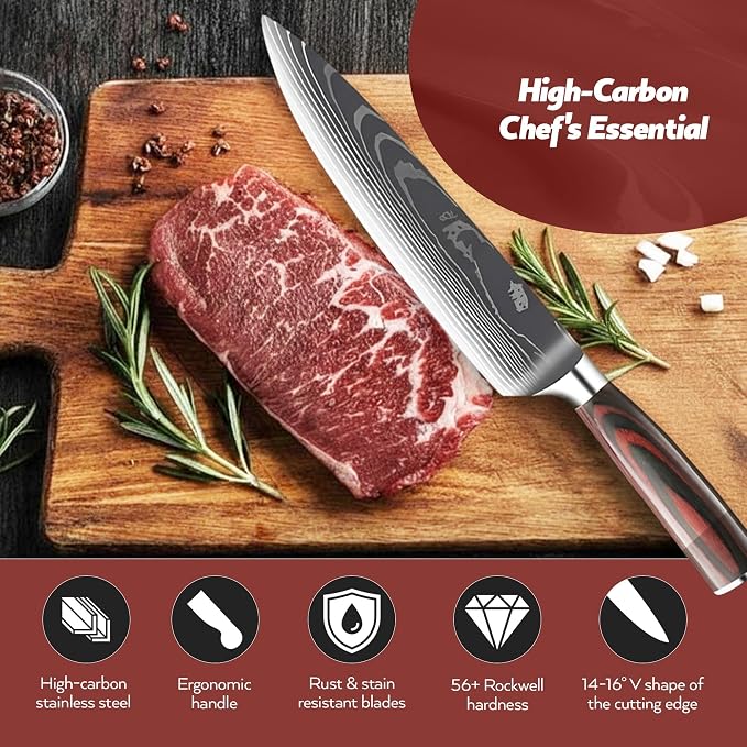 SG Silksway Gallery 10 PCS German Knife, High Carbon Stainless Steel Knife Set with Pakka Wood Handle, Built-in Sharpener, Chef Knife (10 PCS KNIFE SET)
