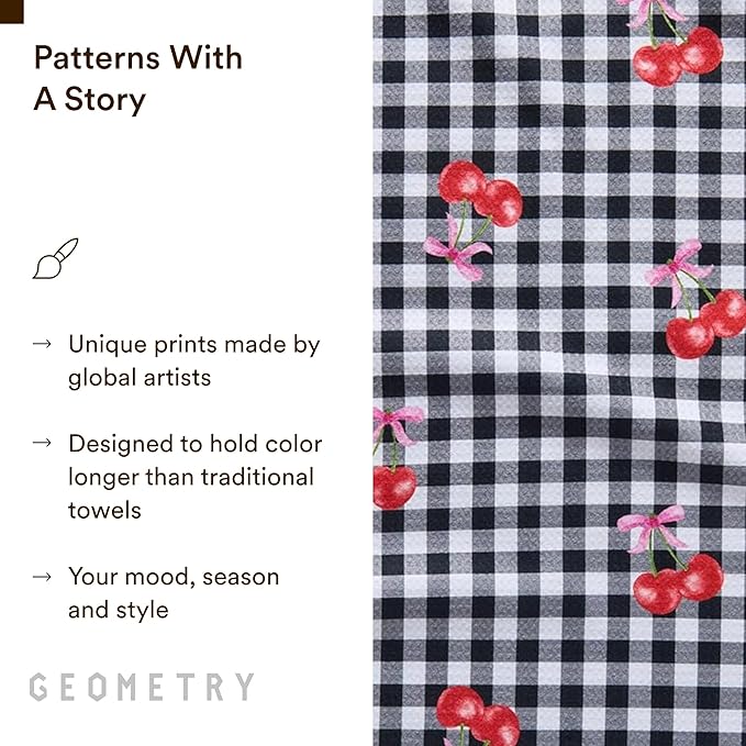 GEOMETRY Spring Kitchen Towels - Quick Dry Microfiber Cloth Spring & Summer Dish Towels for Kitchen Drying - Premium Quick Dry Towel - Cherry Bow, 18" x 30" - 1-Pack