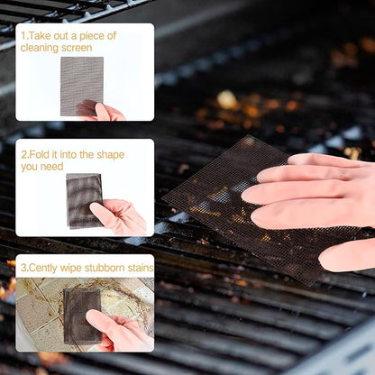 Reallnaive 100 Pack Griddle 4x5.5'' Screen Grill Cleaning Screens Pre-treated Abrasive Mesh Pads for Flat Top Stainless Steel Griddle Cleaning Accessories Bundle