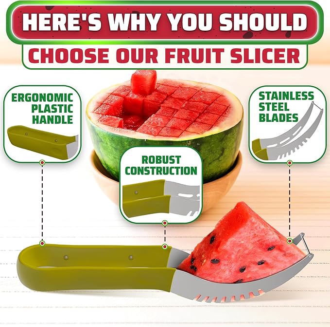 2-in-1 Watermelon Cutter Slicer Tool – Create Clean 1" Cubes & Slices with Watermelon Slicer for Cutting & Serving – Stainless Steel Fruit Cutter Kitchen Gadget for BBQ, Picnic, Camping & Snack Prep