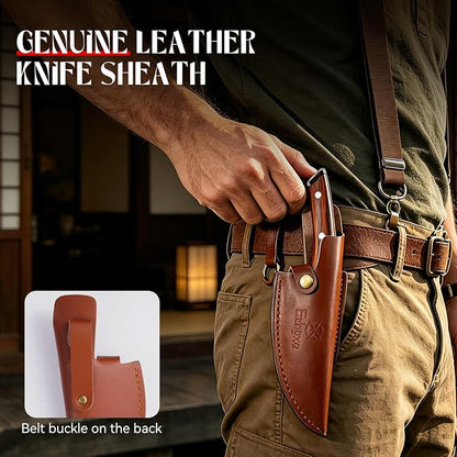 Viking Chef Knife with Premium Leather Sheath - Japanese Kitchen Knife for Meat Cutting, BBQ, Camping, Cooking, Ergonomic Handle Gift for Men