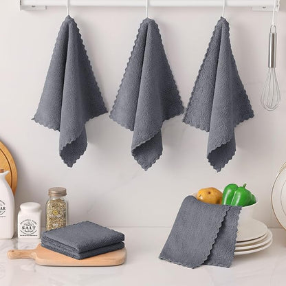 Kitinjoy 24 Pack Kitchen Cloths Dish Towels (10" x 10", Grey), Super Soft and Absorbent Dish Cloths, Nonstick Oil Fast Drying Coral Velvet Microfiber Cleaning