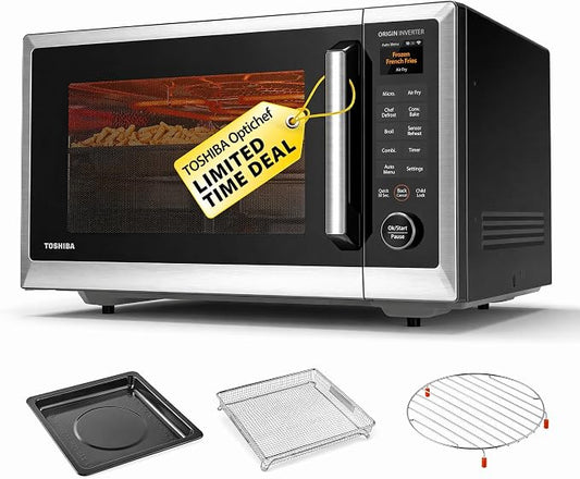 TOSHIBA OptiChef PRO MAX Air Fryer Combo Microwave Oven with 2.4-Inch Color Screen, Origin Inverter Technology, Smart Sensor, Compatible with Alexa, 1100W, 1.3 Cu.Ft, Silver ML2-STC13SAIT(SS)
