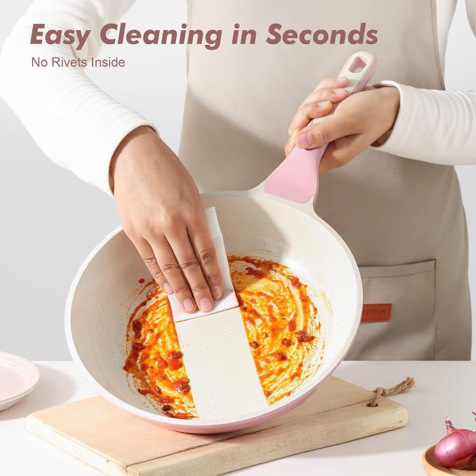 SENSARTE Nonstick Ceramic Frying Pan with Lid 9.5 Inch Omelet Pan Skillet, Free of Intentionally Added PFAS/PTFE Non-toxic Chef's Pan Induction Compatible Pan, Heat Resistant Handle, Sakura Pink