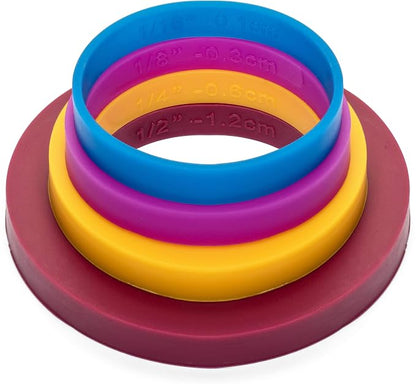 GreenOlive Rolling Pin Guide Ring Spacer Bands (8 Piece Set) Multicolored Flexible Silicone Slip On Baking Accessories Fit 1 3/4” to 2” Wide Dough Rollers