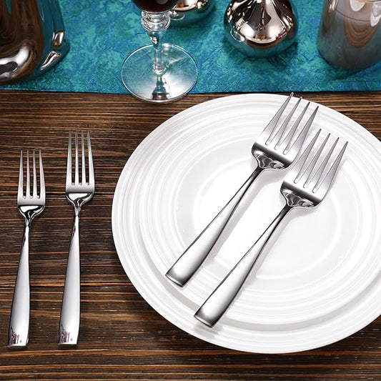 KEAWELL Premium Louis Table Utensils, 18/10 Stainless Steel, Squared Edge, Mirror Finish, Dishwasher Safe (Serving Forks, Set of 2)