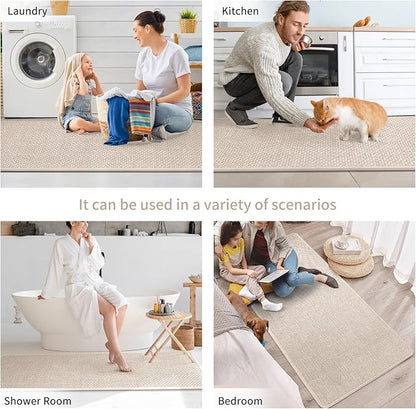 YDKGL Kitchen Mats for Floor, Super Absorbent Kitchen Rugs Non Slip Washable, Soft Imitation Linen Braided Kitchen Runner Rug, Standing Mat Kitchens Sink Mat, Easy to Clean, Beige 17x95