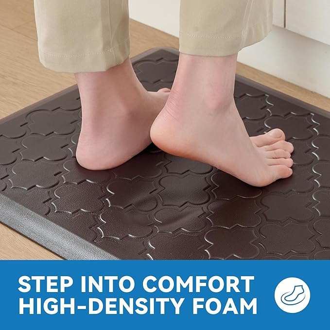 Kitchen Mat Cushioned Anti Fatigue for Floor, Non-Slip Waterproof Comfort Rug for Kitchen Sink, Standing Desk & Laundry, 17.3"x29", Chocolate