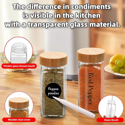 6Pcs 4 oz Square Glass Spice Jars with Label, Empty Spice Containers with Bamboo Lids , Square Seasoning Containers and Supplement Set, Small Seasoning Bottles for Salt, Herbs, Sugar, Pepper (6)