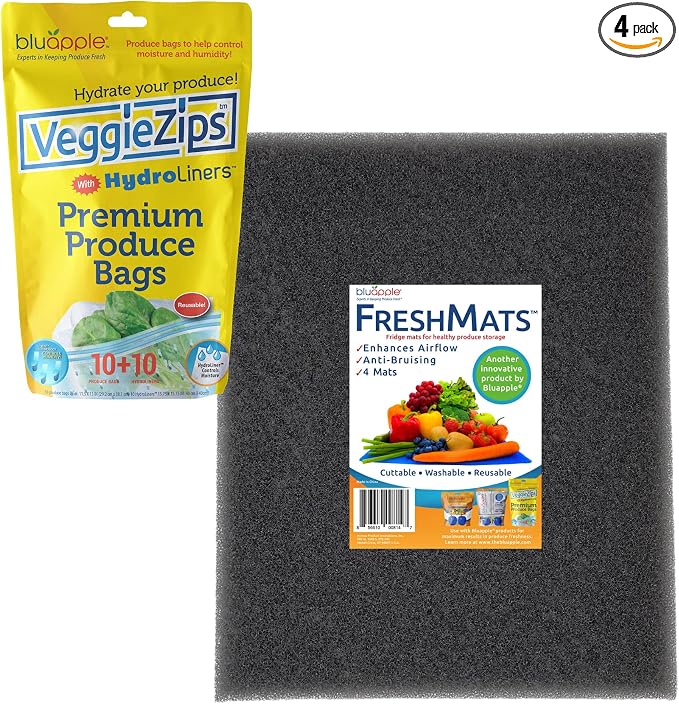 Bluapple Humidity Control Pack Produce Saver Bags And Refrigerator Mat Liners Keep Produce Fresher Longer (Gray)