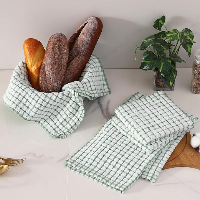 Homaxy Kitchen Towels and Dishcloths Set, 16 x 25 and 12 x 12 Inches, Set of 8 Cotton Terry Kitchen Dish Towels, Super Soft and Absorbent Dish Cloths, Grass Green