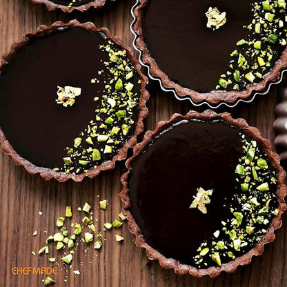 CHEFMADE Mini Round Tart Pan Set, 4-Inch 4Pcs Non-Stick Round Quiche Bakeware for Oven and Instant Pot Baking (Champagne Gold)
