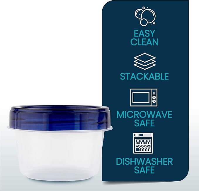 PLASTICPRO [4 oz 144 Pack] Twist Top Deli Containers Clear bottom With blue Top Twist on Lids Reusable, Stackable, Food Storage Freezer Container Pack of 144