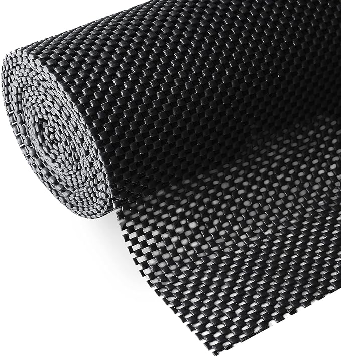 Shelf and Drawer Liner, Non-Adhesive Non Slip and Grip Durable Clean Pad Full Size 17.7 Inches x 20 Feet for Drawers, Shelves, Cabinets, Storage, Kitchen, Desks, Kitchenware, Tableware, Black