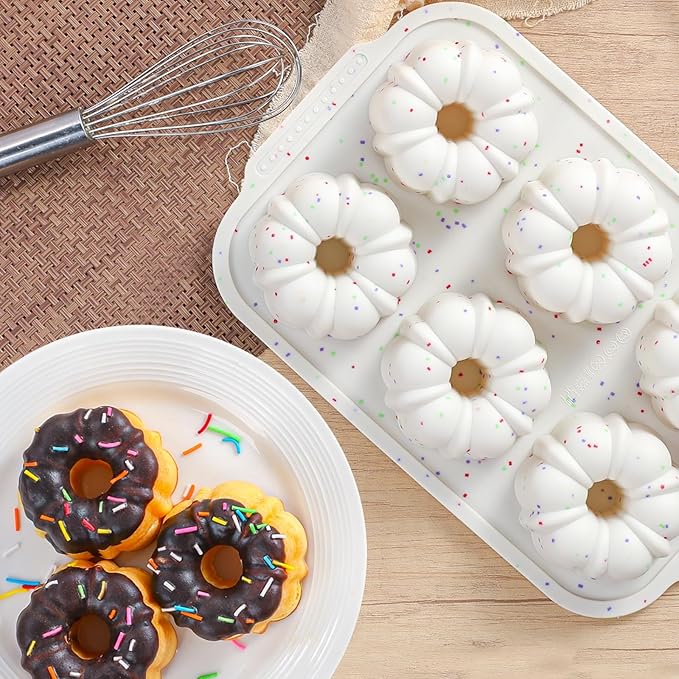 FUNBAKY 3 Inch Mini Fluted Tube Cake Pans for Baking with Metal Reinforced Frame, 2Pcs Silicone 6-Cavity Mini Flan Molds, Nonstick Baking Mold for Cupcake, Brownie, Donuts, Cornbread, Jello