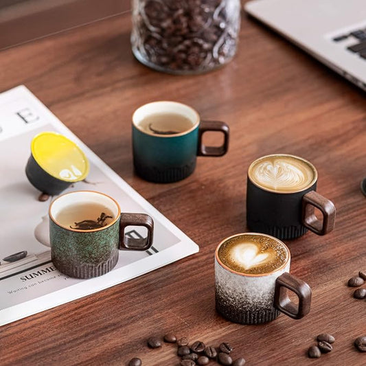 Zurucily Espresso Cups Set of 2, 2 oz Ceramic Espresso Cups, Demitasse Cups for Tea or Coffee (Green)