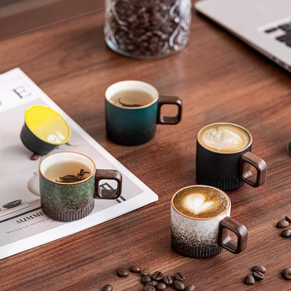 Zurucily Espresso Cups Set of 2, 2 oz Ceramic Espresso Cups, Demitasse Cups for Tea or Coffee (Black)