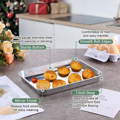 Homikit Toaster Oven Pan with Rack Set (1 Pan+1 Rack), 9 x 7 Inch Small Baking Sheet with Wire Rack, Stainless Steel Cookie Sheets for Baking, Cookie Bacon Tray with Cooling Rack, Dishwasher Safe