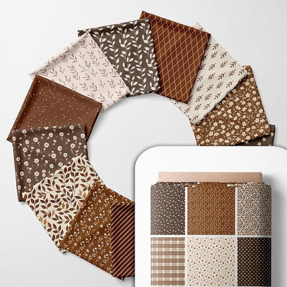 Cotton Satin Patchwork Fabric Panel – 35 Designs, 20×20 cm Squares, Single Piece 150×110 cm, Brown Patchwork Quilt Fabric (Autumn Brown Patchwork Set, 35pcs 8x8 inch)